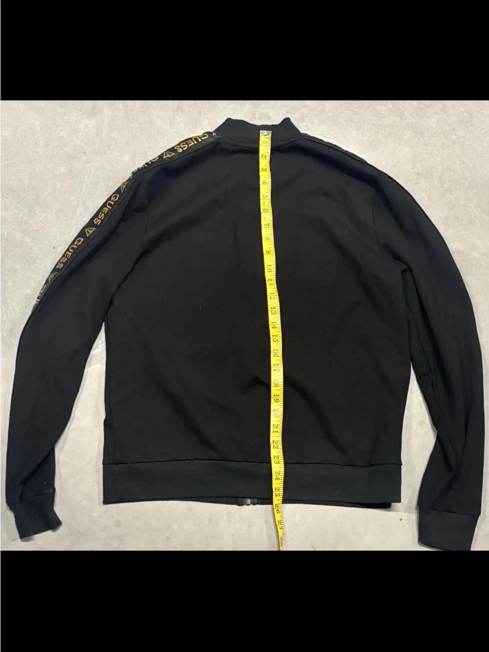 Guess Los Angeles Y2K Track Jacket Mens M Black Full Zip Gold Logo Sleeve Tape